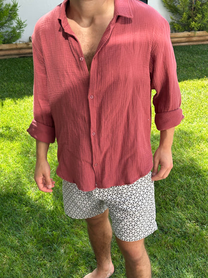 Lightweight Cotton Shirt Bordeaux