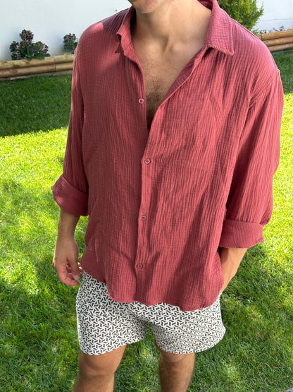 Lightweight Cotton Shirt Bordeaux
