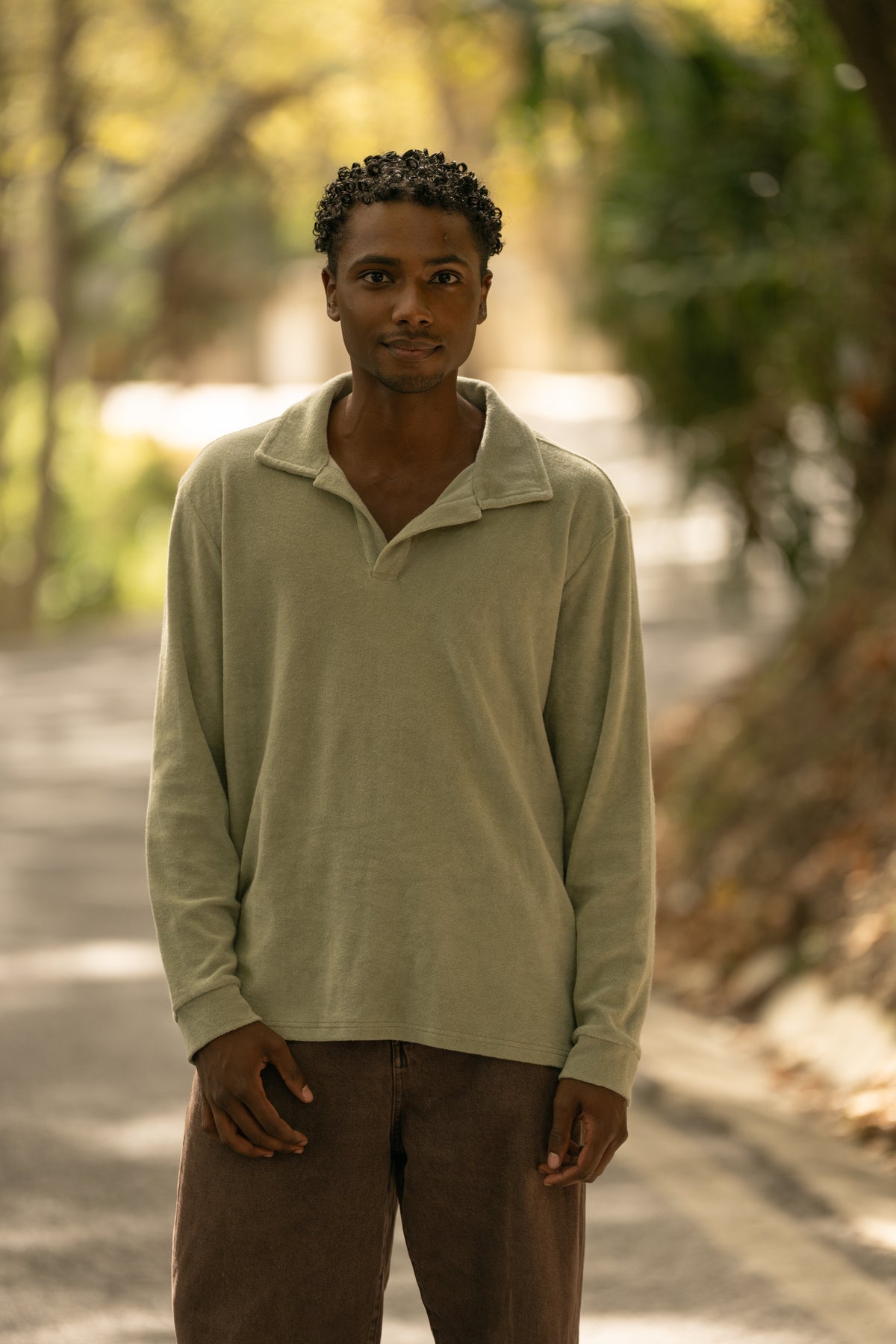 Longsleeve Terry Polo Sage Green