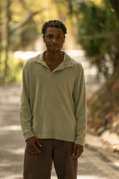 Longsleeve Terry Polo Sage Green
