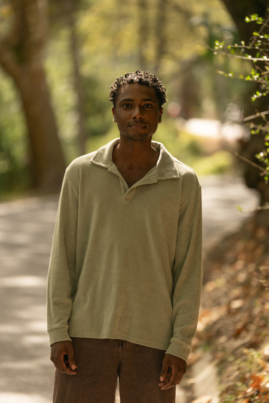 Longsleeve Terry Polo Sage Green