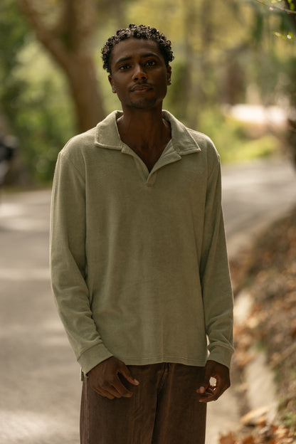 Longsleeve Terry Polo Sage Green