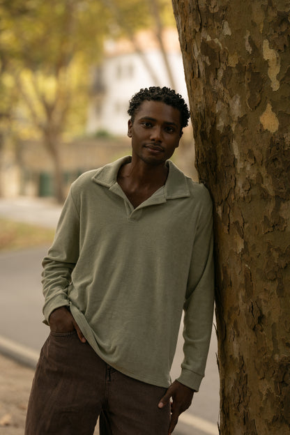 Longsleeve Terry Polo Sage Green