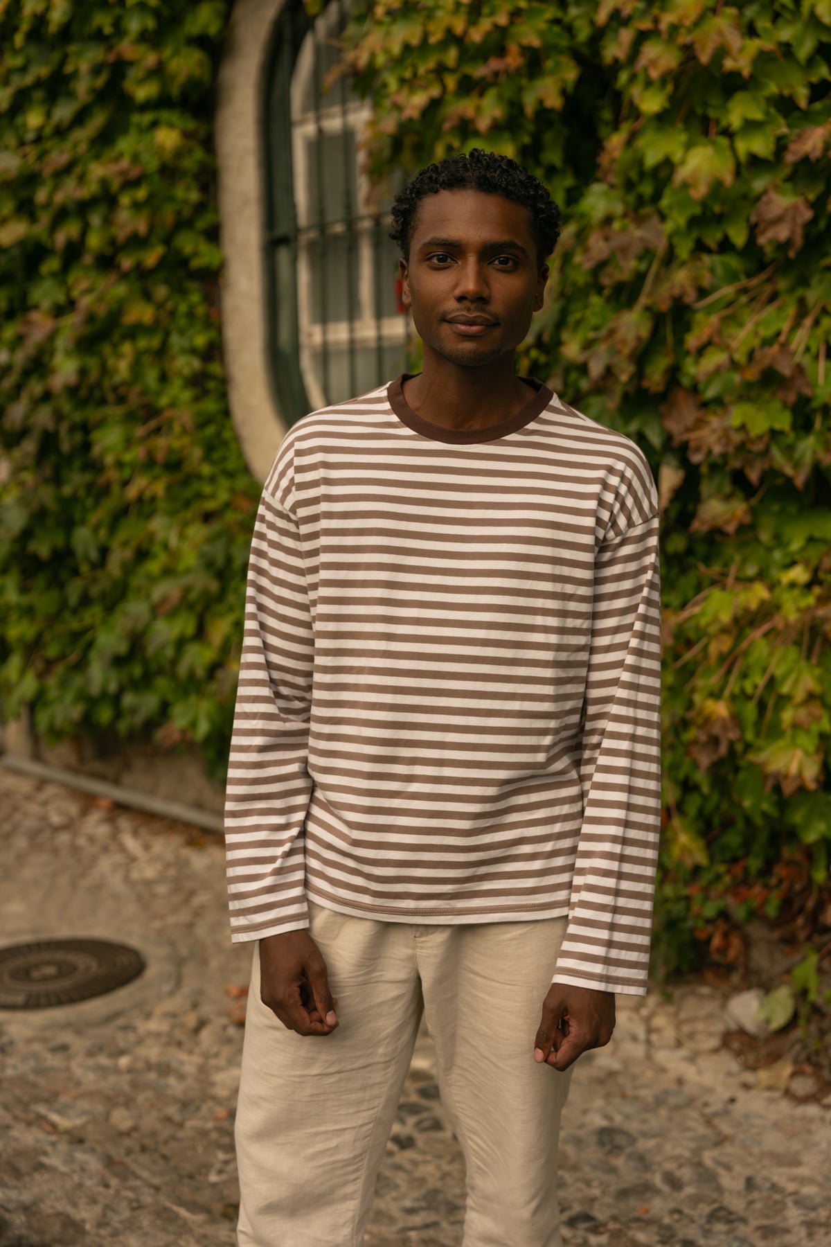 Longsleeve riscas Castanho
