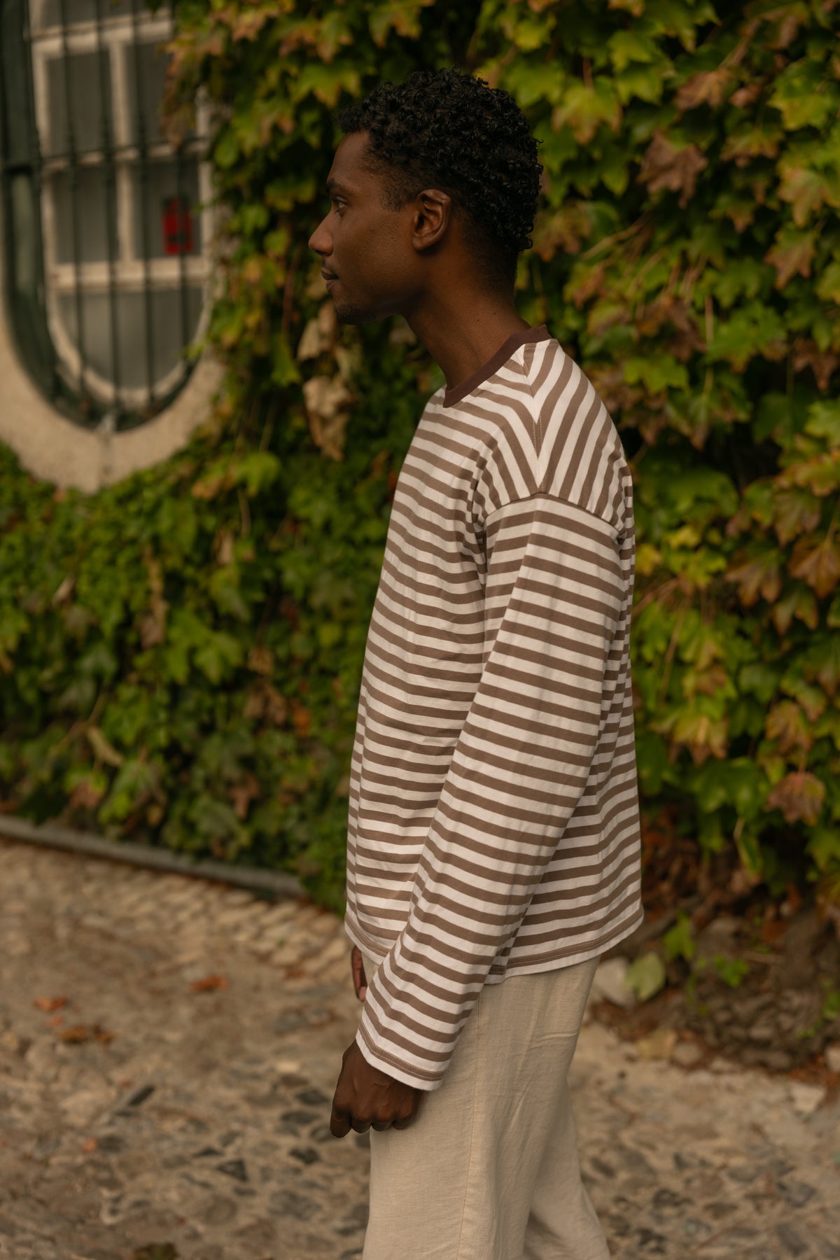 Longsleeve riscas Castanho