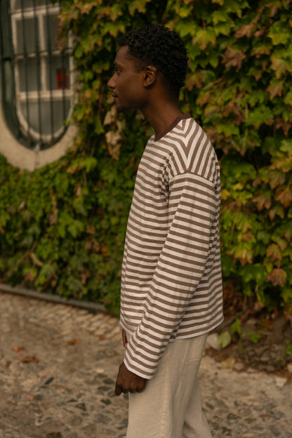 Longsleeve riscas Castanho