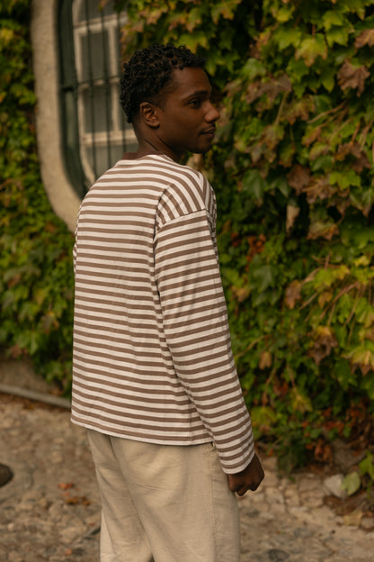 Longsleeve riscas Castanho