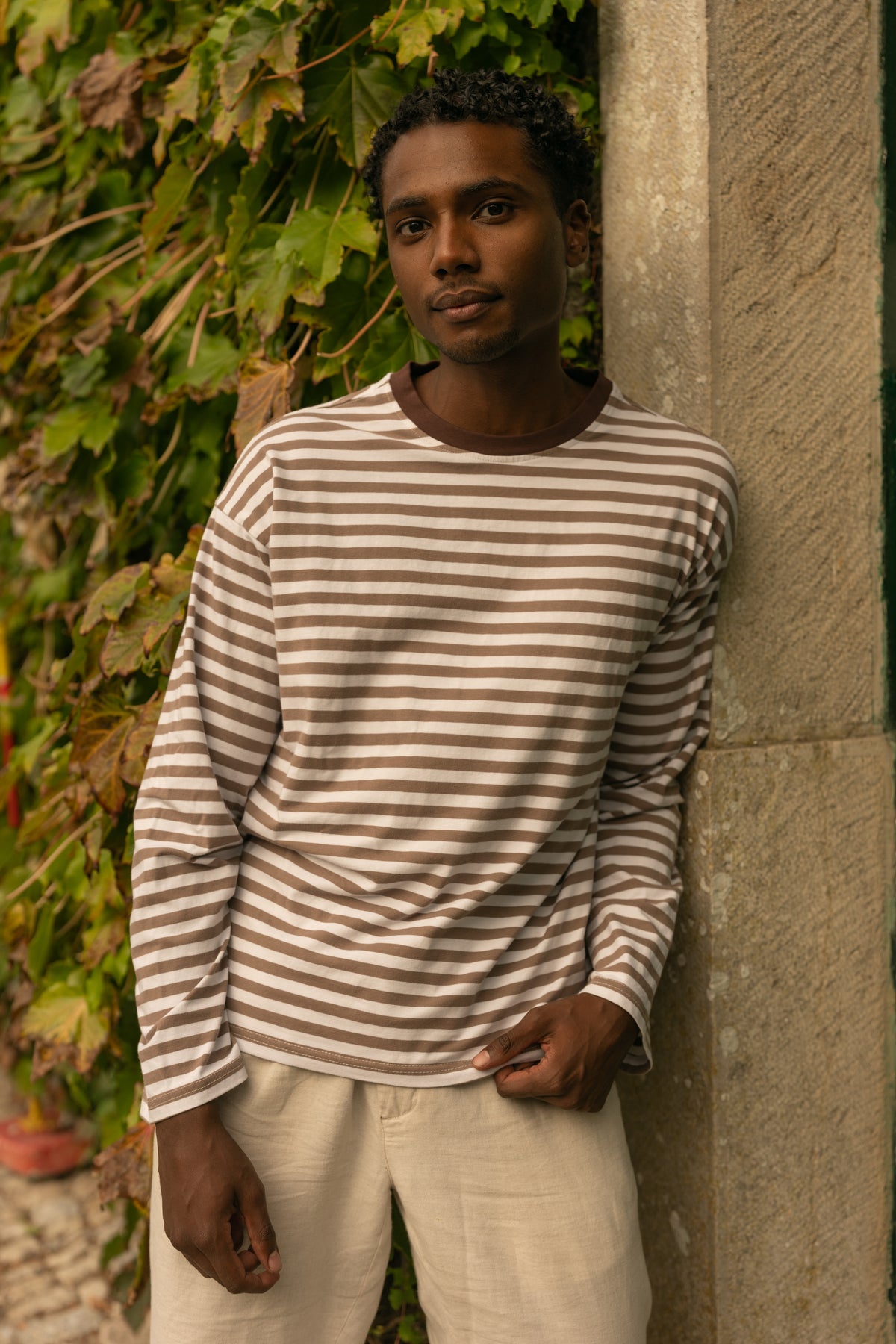 Longsleeve riscas Castanho