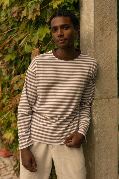 Longsleeve riscas Castanho