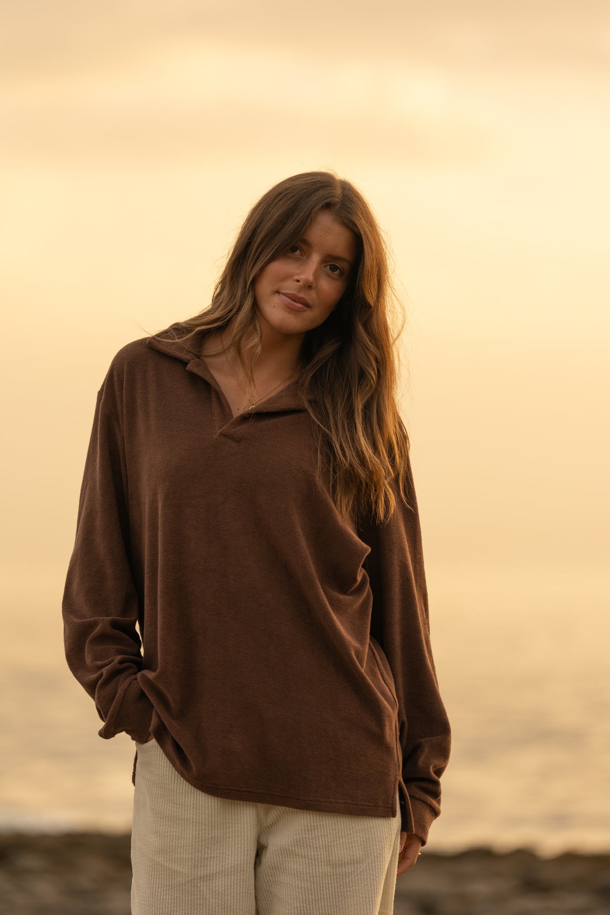 Longsleeve Terry Polo Brown